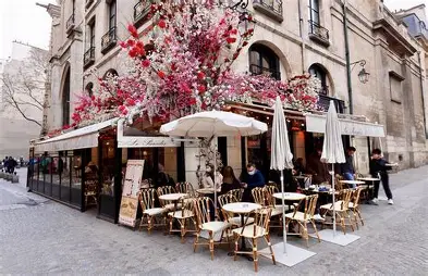Café table with croissants